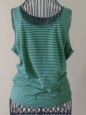 Talbots Green and Navy Striped Sleeveless Tank